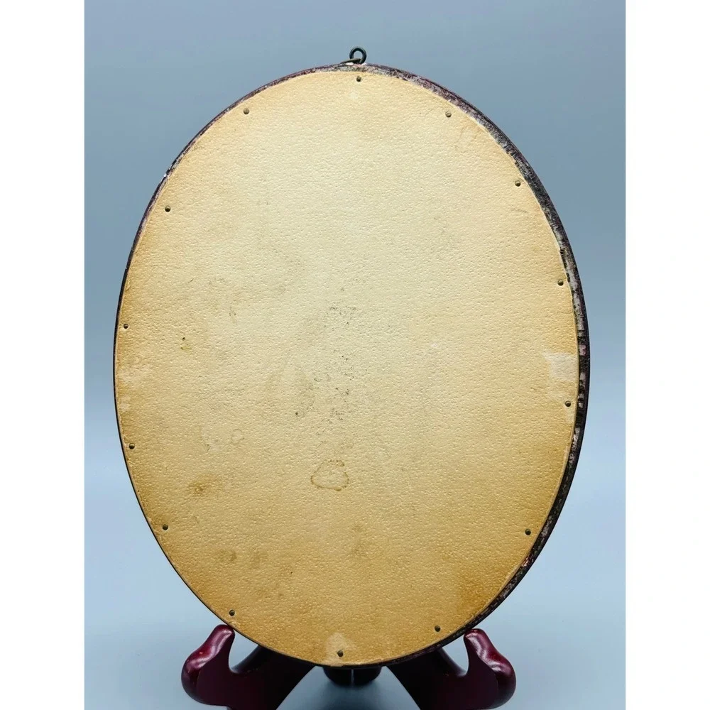 Vintage Needlepoint Floral Art Oval Wood Frame Wall Decor